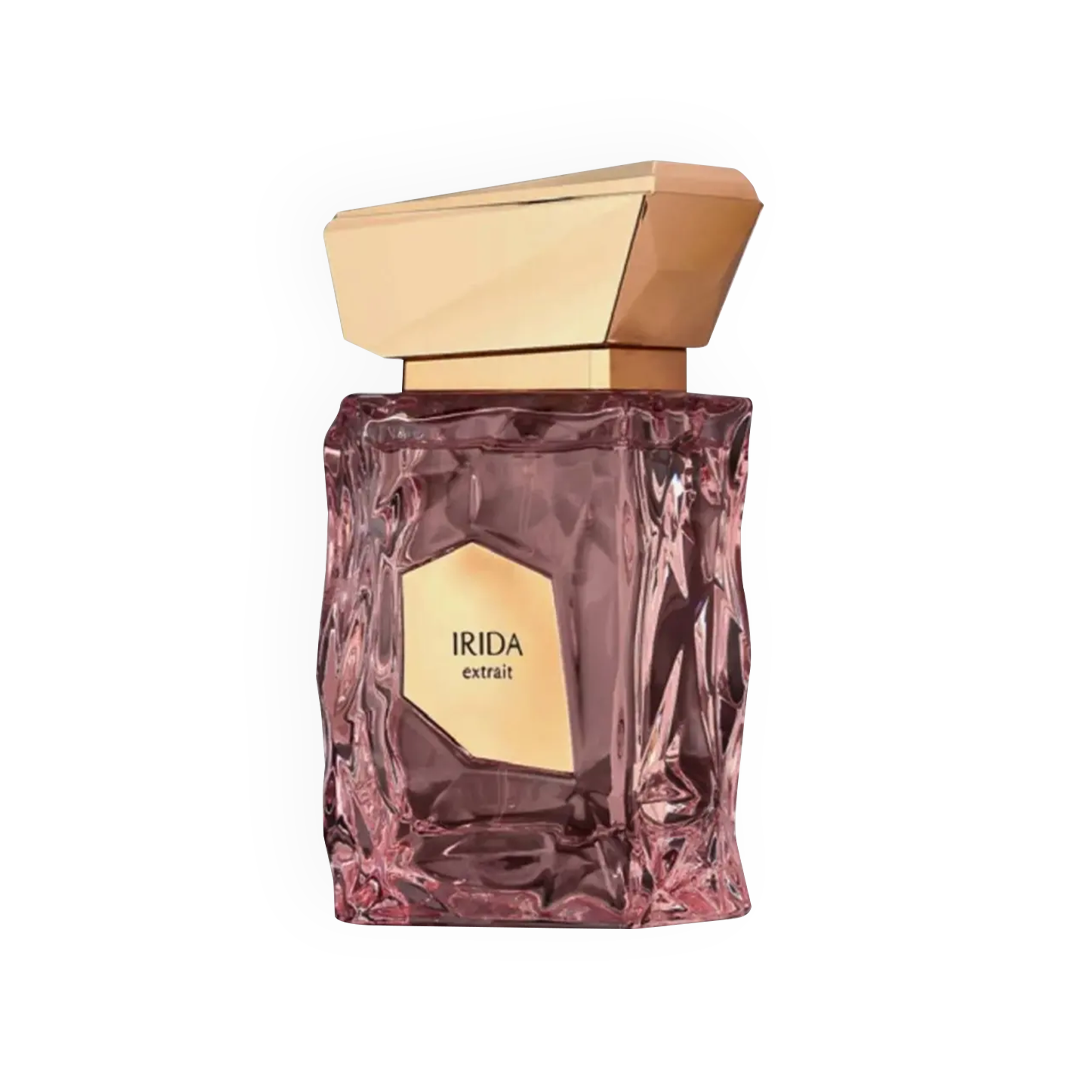 Le flacon du parfum Irida de la collection French Avenue est une véritable œuvre d’art. En verre rose sculpté, il évoque une pierre précieuse taillée à la perfection, avec des reflets élégants qui captent la lumière. Le bouchon doré ajoute une touche de luxe, harmonisant avec l’étiquette centrale en or. Ce parfum est une véritable déclaration de sophistication, parfait pour les amateurs de fragrances raffinées et intemporelles.