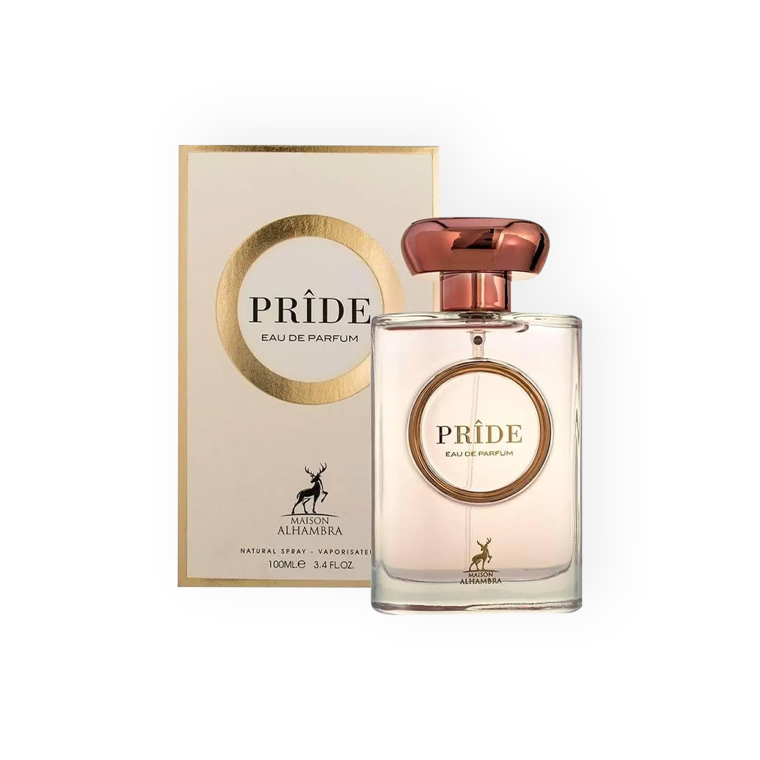 Eau de Parfum Pride 100ml de Maison Alhambra, un parfum boisé, floral et musqué pour femmes modernes et raffinées.