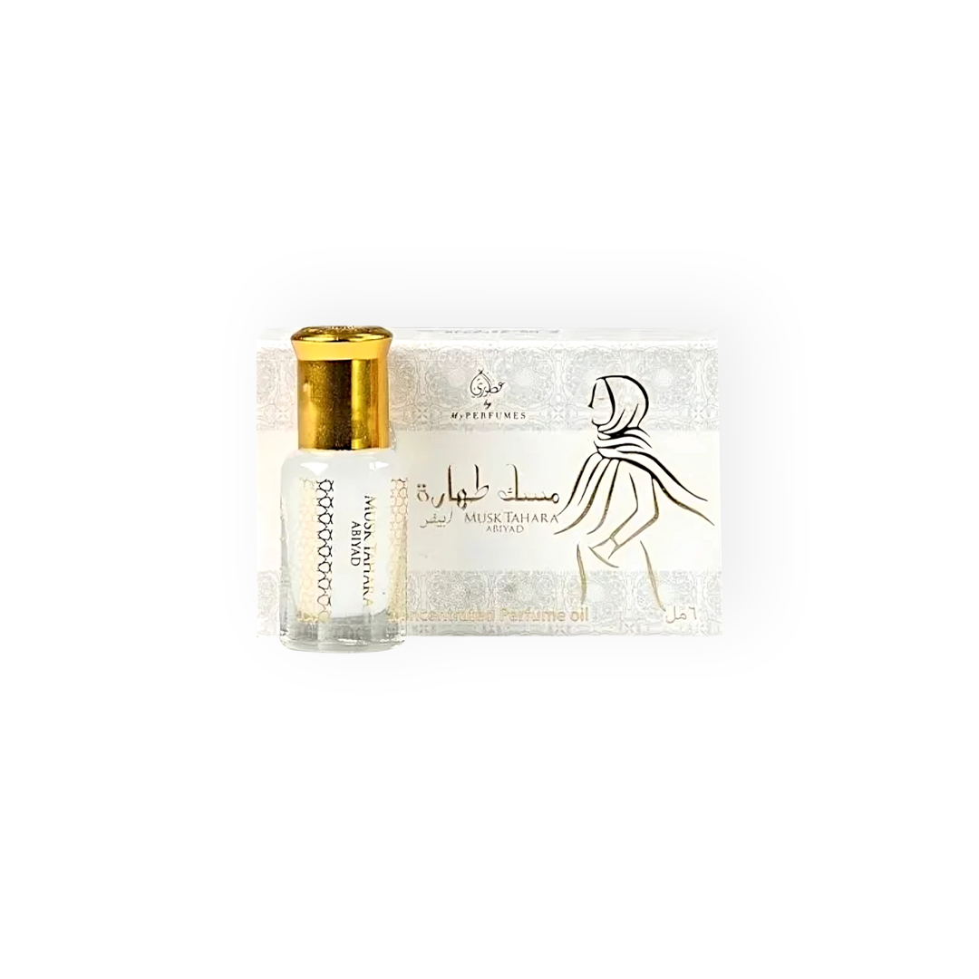 Flacon de Musc Tahara 6ml de My Perfumes, une huile parfumée concentrée alliant douceur sucrée, notes florales et gourmandes, dans un design raffiné.