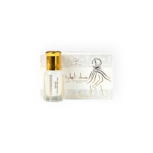 Flacon de Musc Tahara 6ml de My Perfumes, une huile parfumée concentrée alliant douceur sucrée, notes florales et gourmandes, dans un design raffiné.