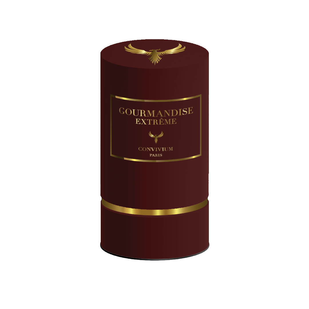 Boîte du parfum Gourmandise Extrême, Edition Eigle 50ml - Collection Privée, de couleur rouge profond avec des détails dorés et un logo raffiné.