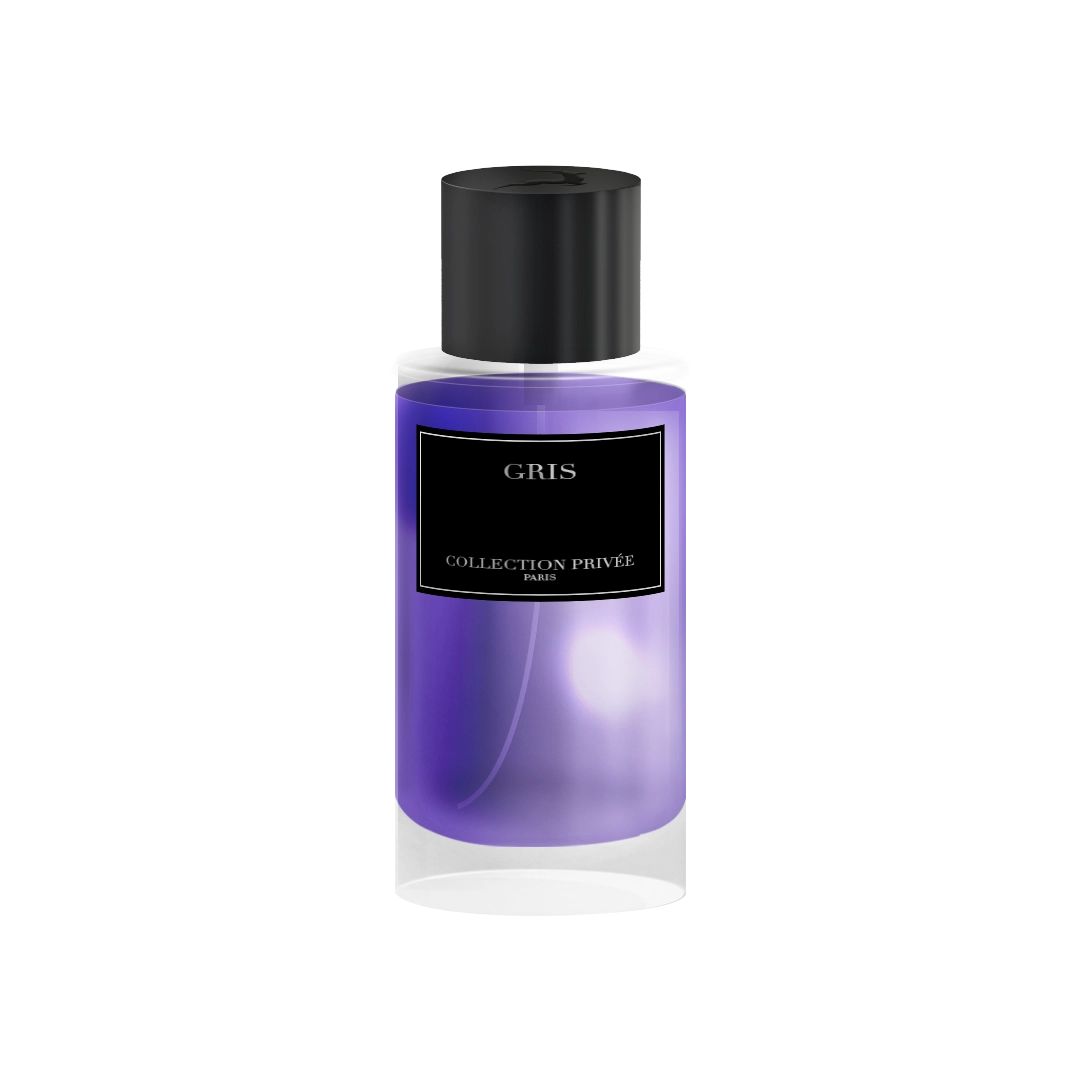 Image de la bouteille seule du parfum Gris Edition Gazelle 50ml de la Collection Privée, au design violet translucide et étiquette noire.
