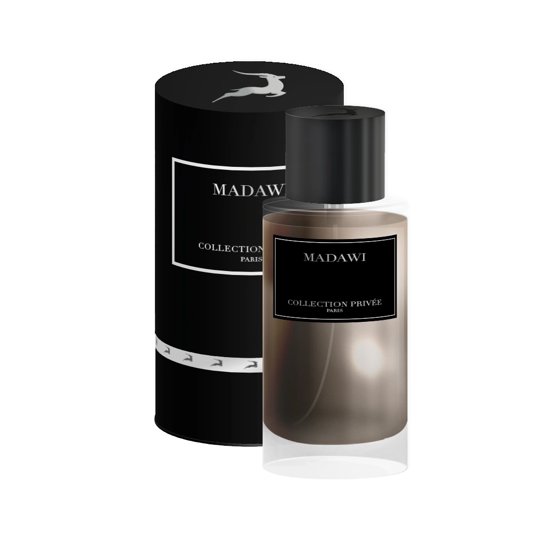 Packshot du parfum Madawi Edition Gazelle 50ml de la Collection Privée - Flacon élégant avec boîte noire luxueuse