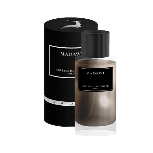 Packshot du parfum Madawi Edition Gazelle 50ml de la Collection Privée - Flacon élégant avec boîte noire luxueuse