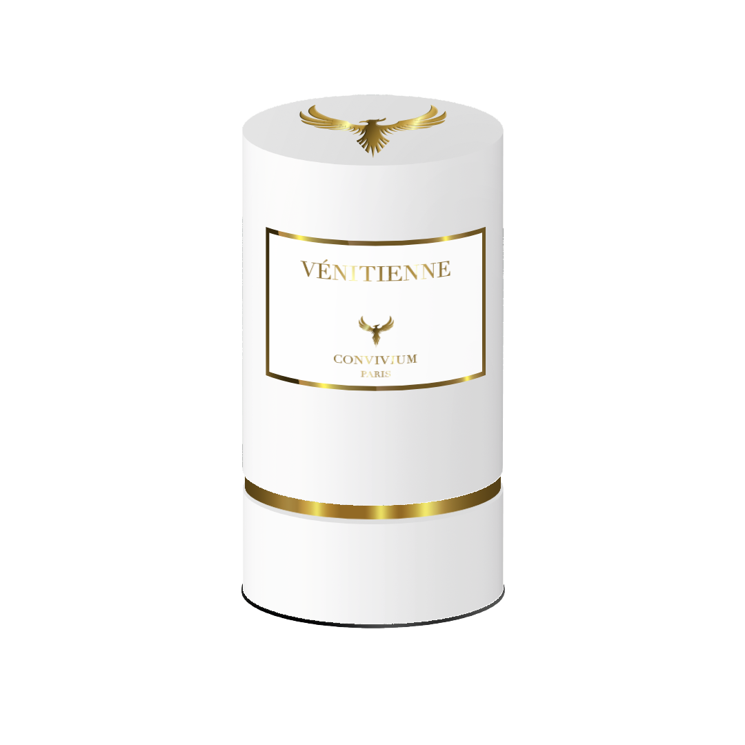 Boîte blanche élégante du parfum Vénitienne 50ml - Collection Privée par Convivium Paris, avec détails dorés.