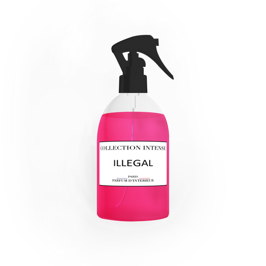 Parfum d'Ambiance Illegal 250ml - Collection Intense présenté dans un flacon pulvérisateur rose vif, parfait pour ajouter une touche audacieuse et originale à votre intérieur.